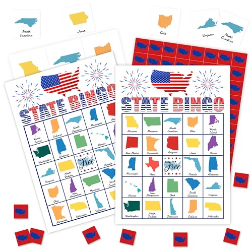 Staatliche Bingo-Karten, 4. Juli Partythemen-Bingo-Spiel, patriotisches Spiel für Familie und Freunde, große Multiplayer-Gruppenaktivitäten, Feiertagsparty, Geburtstag, Unabhängigkeitstag Staatliche Bingo-Karten, 4. Juli Partythemen-Bingo-Spiel, patriotisches Spiel für Familie und Freunde, große Multiplayer-Gruppenaktivitäten, Feiertagsparty, Geburtstag, Unabhängigkeitstag von Fahdatzh