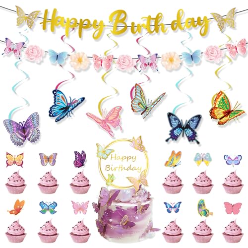 Cake Toppers Set Butterfly Banners Feiertag Farbenfrohe Party Liefert Schmetterlingskuchen Dekorationen Perfekt Für Festivalkuchen von Fahoujs