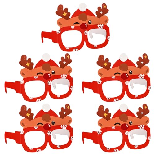 Fahoujs 5 x dekorative Weihnachtsbrillen für 2024 Neujahrsdekoration, schönes Geschenk, Papierbrillenrahmen, Fotografie-Requisiten, Weihnachtsfeier-Dekoration von Fahoujs