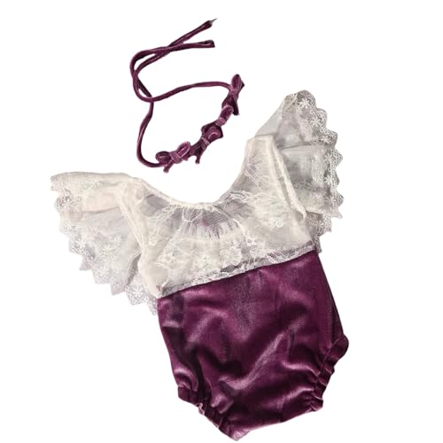 Fahoujs Luxuriöser Velvets Lace Strampler Outfit Easy Wear Jumpsuit Mit Stirnband Set Für Neugeborenenfotografie Event & Feierlichkeiten Fahoujs Luxuriöser Velvets Lace Strampler Outfit Easy Wear Jumpsuit Mit Stirnband Set Für Neugeborenenfotografie Event & Feierlichkeiten von Fahoujs