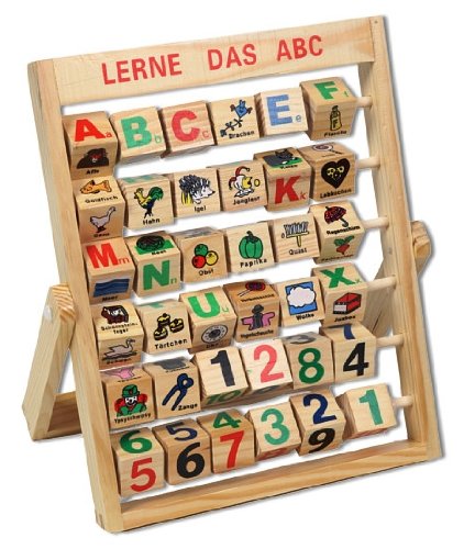 Lernspiel ABC Zahlenlernspiel Holzspielzeug Alphabet Schiebeklötzer Schieber von Faimex