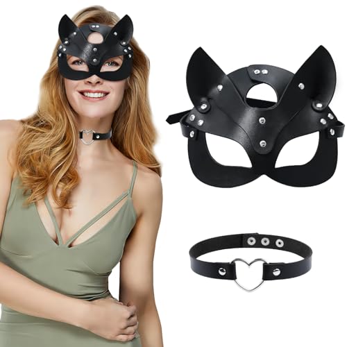 FainFun Katzen Maske Damen und Choker Set, Marvel Catwoman Maske, Halloween Katzen Maske, für Karneval Valentinstag Maskerade Kostüm Party Nachtclub Cosplay FainFun Katzen Maske Damen und Choker Set, Marvel Catwoman Maske, Halloween Katzen Maske, für Karneval Valentinstag Maskerade Kostüm Party Nachtclub Cosplay von FainFun