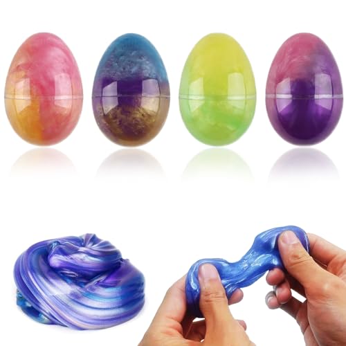 Galaxy Schleim Ei, FainFun 4 Pcs Ei Schleim Kit, Ei Slime Galaxy Kit für Kinder und Erwachsene, Crystal Clay Schleim Spielzeug für Stressabbau, Eier mit Schleim für Oster Basket Stuffers(Starry Sky) von FainFun