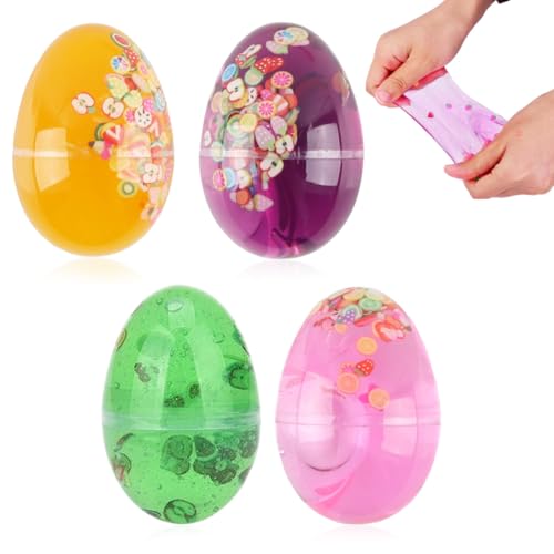 Galaxy Schleim Ei, FainFun 4 Stück Ei Schleim Kit, Ei Slime Galaxy Kit für Kinder und Erwachsene, Crystal Clay Schleim Spielzeug für Stressabbau, Eier mit Schleim für Oster Basket Stuffers(Glitter) von FainFun