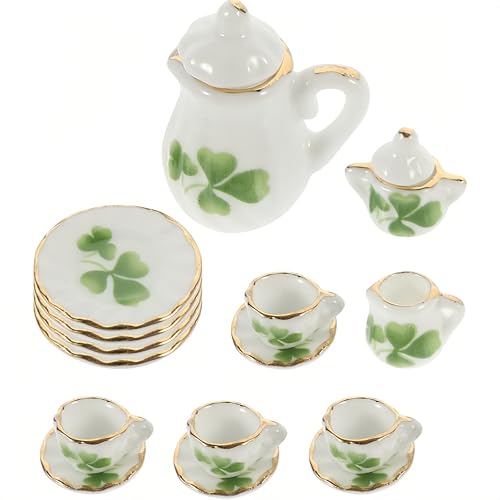 FAINCA 15 Stücke Puppengeschirr Porzellan Miniatur Teeservice Set, 1/12 Puppenhaus Zubehör, Wichtel Zubehör Teeservice Porzellan Geschirr, Puppenhaus Teeservice Miniatur Deko von FAINCA