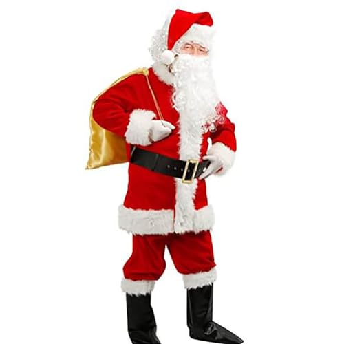 FairyHover 11-Teiliges Weihnachtsmann-Kostüm-Set Weihnachten Klassische Cosplay-Kleidung Weihnachtsmann-Ausgefallene Anzüge Outfit Party Weihnachtsmann-Kostüm A,L von FairyHover