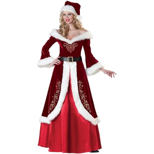 FairyHover Damen Weihnachtsmann-Kostüm Weihnachten Cosplay-Kostüm Weihnachten Weihnachtsfrau Kostüm Set Weihnachten Party Kleider A,4XL von FairyHover