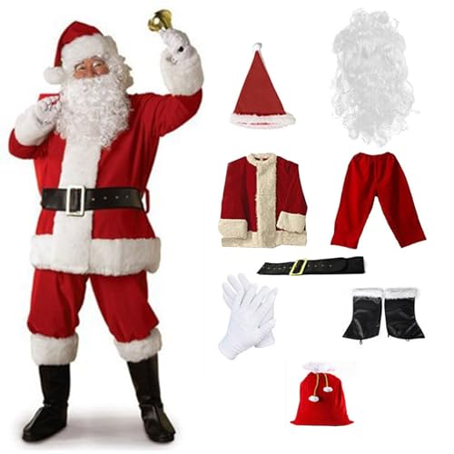 FairyHover Herren Deluxe Weihnachtsmann-Anzug Weihnachten Erwachsenenkostüm Erwachsene Plüsch-Weihnachtsmann-Anzug Weihnachtskostüm Weihnachten Cosplay-Kostüm Party-Kleidung Outfit A,3XL von FairyHover