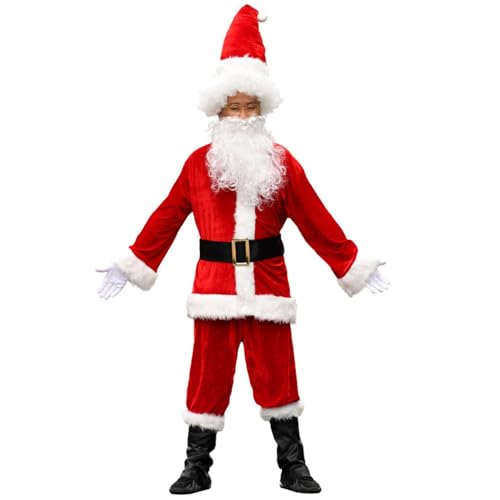 FairyHover Weihnachtsmann-Kostüm 10-Teiliges Set Herren-Deluxe-Weihnachtsmann-Kostüm Weihnachtsmann-Kostüm-Outfit Für Erwachsene A,5XL. von FairyHover