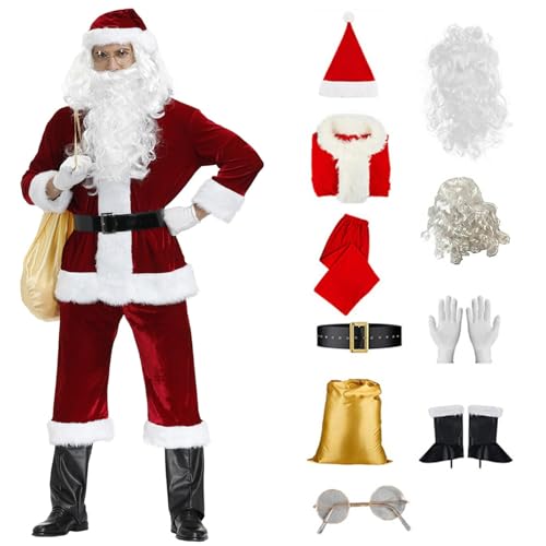 FairyHover Weihnachtsmann-Kostüm Für Herren Set 10 Luxuriösen Samt-Weihnachtskostümen Cosplay Für Erwachsene Weihnachtsmann Kostüm Für Männer A,XXL von FairyHover