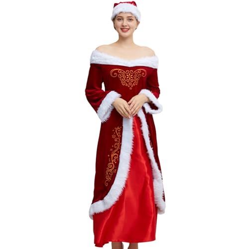 FairyHover Weihnachtsmann-Set Für Damen Weihnachtsmann-Weihnachtsmann-Kostüm Weihnachtskostüm Aus Ultra-Samt Für Erwachsene A,XL von FairyHover