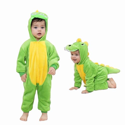 Fairycos Dino Kostüm Kinder 92 98 Dinosaurier Kleinkind Baby Tierkostüm Overall Dinokostüm Junge Mädchen Faschingskostüme Grün von Fairycos