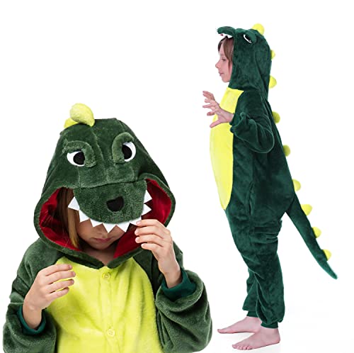 Fairycos Dinosaurier Kostüm Kinder Dino Tier Schlafanzug Jungen Mädchen Halloween Karneval Kostüme 116-122 von Fairycos