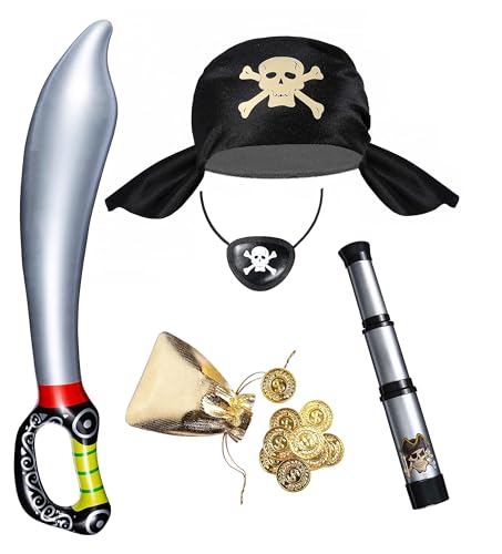 Fairycos Piratenkostüm Kinder Jungen Pirat Piraten Kostüm zubehör Augenklappe Hut Fernrohr Piratensäbel Goldmünze von Fairycos
