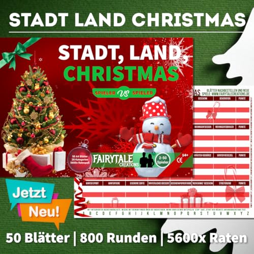 Stadt Land Christmas - Weihnachten Edition | Das Weihnachtsspiel für die ganze Familie | Stadt Land Fluss Weihnachten | Christmas Edition | Spielblock | Geschenkidee | Geschenke zu Weihnachten Stadt Land Christmas - Weihnachten Edition | Das Weihnachtsspiel für die ganze Familie | Stadt Land Fluss Weihnachten | Christmas Edition | Spielblock | Geschenkidee | Geschenke zu Weihnachten von Fairytale Creations