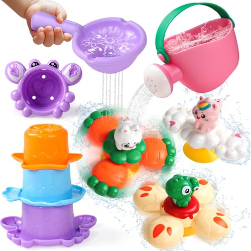 Fajiabao Badespielzeug Baby ab 1 Jahr- Mit 3 Saugnapf Spielzeug Baby Badewannenspielzeug Wasserspielzeug Kinder & Pool Spielzeug Fidget Spinner Planschbecken Geschenk 1 2 Jahr (Schimmelfrei) von Fajiabao