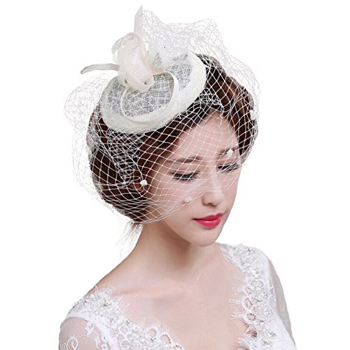 FakeFace Fascinator Hüte 20er 50er Jahre Hut Haar Clip Accessoire Haarreif Kopfbedeckung mit Schleier Cocktail Tea Party Hochzeit Kirche Haarschmuck Kopfschmuck, M, Weiß FakeFace Fascinator Hüte 20er 50er Jahre Hut Haar Clip Accessoire Haarreif Kopfbedeckung mit Schleier Cocktail Tea Party Hochzeit Kirche Haarschmuck Kopfschmuck, M, Weiß von FakeFace
