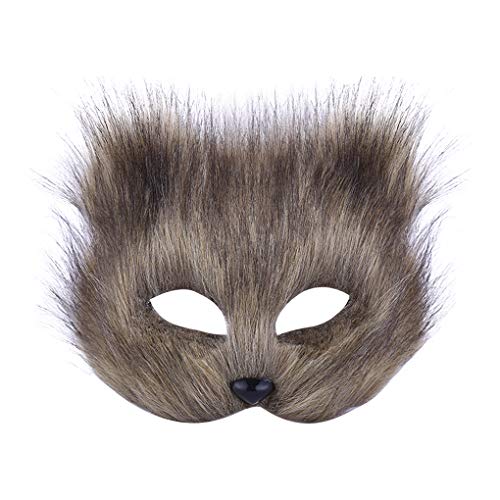 FakeFace Fellige Fuchsmaske Halloween Maske Tier Halbgesichtsmaske Fuchs Häschen Masken Verkleidungs-Augenmaske Halloween Cosplay Kostüm Karneval Party Kostüm Requisiten,grau von FakeFace