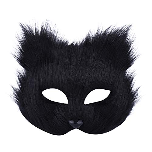 FakeFace Fellige Fuchsmaske Halloween Maske Tier Halbgesichtsmaske Fuchs Häschen Masken Verkleidungs-Augenmaske Halloween Cosplay Kostüm Karneval Party Kostüm Requisiten,schwarz von FakeFace