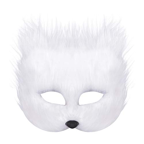 FakeFace Fellige Fuchsmaske Halloween Maske Tier Halbgesichtsmaske Fuchs Häschen Masken Verkleidungs-Augenmaske Halloween Cosplay Kostüm Karneval Party Kostüm Requisiten,weiß von FakeFace