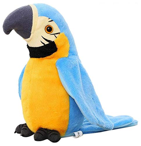 FakeFace Lustiges Sprechender Papagei Nachsprechendes Plüschtier Wiederholenfunktion Kuscheltiere mit den Flügeln winken, Plüschvogel, Talking Parrot Plüsch Spielzeug für Kinder,BLAU von FakeFace