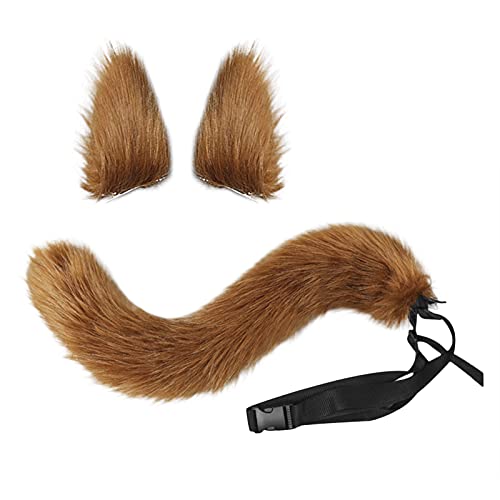 Halloween Cosplay Kostüm Katze Ohren und Schwanz Set, Kunstpelz Tier Katze Fuchs Langen Schwanz Ohren Kit Halloween Tier Thema Party Kostüm Cute Hair Clips Party Requisiten (Beige) von FakeFace