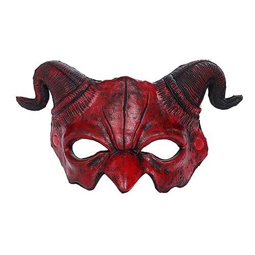 Halloween-Halbgesichtsmaske, gruselige Tiermaske, Karneval, Dämonen-Maske, Schafhorn, Geist, Teufel, Grima, Oster-Horror-Kopfbedeckung von FakeFace