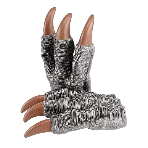 Hochwertiges Dinosaurier-Krallenhandschuhe für Kinder und Erwachsene, Realistische Weiche Velociraptor Tyrannosaurus Dino Kostüm Klauen Hände Pfoten Paw für Rollenspiele und Halloween (Silber) von FakeFace