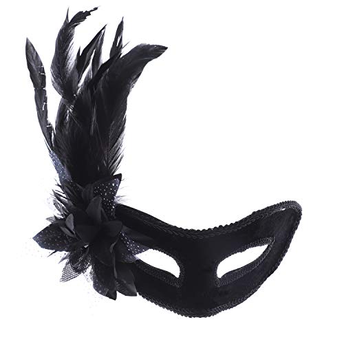 Lace Federn Masquerade Maske Venezianische Maske mit seitlicher Feder für Damen, Halbegesichts Federmaske Augenmaske Venetian für Maskenball Fasching Karneval Halloween Mottoparty von FakeFace