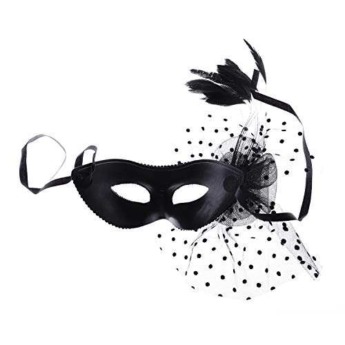 Lace Federn Masquerade Maske Venezianische Maske mit seitlicher Feder für Damen, Halbegesichts Federmaske Augenmaske Venetian für Maskenball Fasching Karneval Halloween Mottoparty von FakeFace
