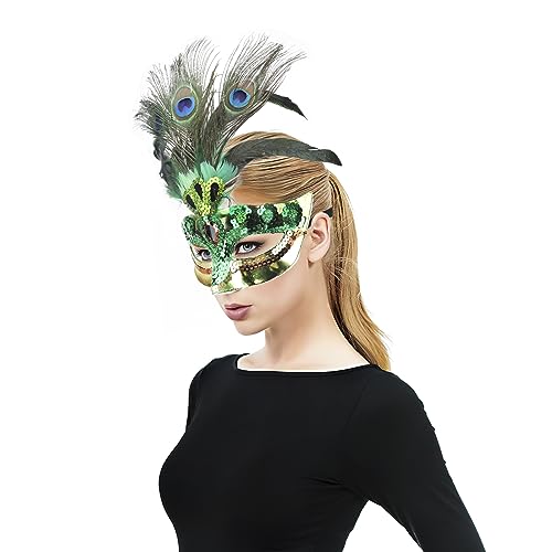 Maske mit Feder und Pailletten für Maskenball für Damen, halbe venezianische Maske mit Federn, halbe Maske mit Pailletten, Oper, Halloween, Cocktail, Cosplay, Karneval, Kostümparty Maske mit Feder und Pailletten für Maskenball für Damen, halbe venezianische Maske mit Federn, halbe Maske mit Pailletten, Oper, Halloween, Cocktail, Cosplay, Karneval, Kostümparty von FakeFace
