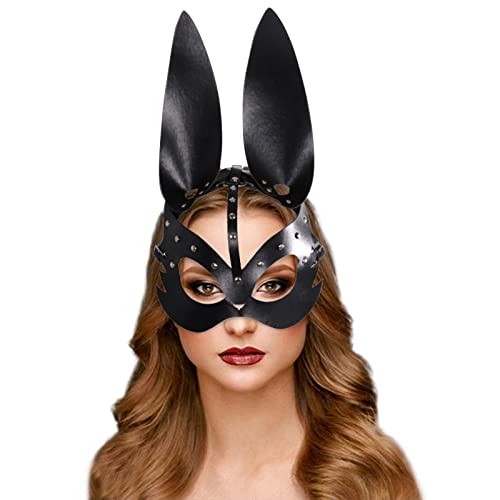 PU Leder Halbgesichts Maske Hasemasken Augenmaske Dame Sexy Halbgesicht Hase Kätzchen Catwoman Masken Ledermaske für Halloween Cosplay Karneval Maskerade Ball Make-Up von FakeFace