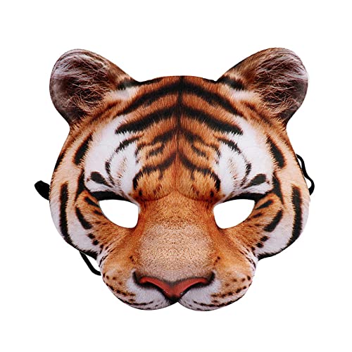 Realistische gedruckte Halbmaske Tierkostüm-Maske Halloween Tiger Karnevalsmaske, Halloween Tiermaske für Karneval Fasching Festival Verkleidung Club Kostümparty Cosplay-Requisiten von FakeFace