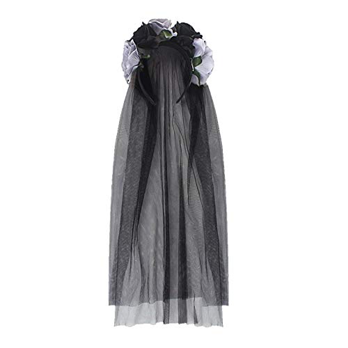 Schwarz Halloween Schleier Rose Floral Crown Schleier Haarschmuck Stirnband Länge Haarreif Kopfschmuck Party Dekoration Gothic Hexen Kostüm Accessoires für Karneval Fasching Cosplay Schwarz Halloween Schleier Rose Floral Crown Schleier Haarschmuck Stirnband Länge Haarreif Kopfschmuck Party Dekoration Gothic Hexen Kostüm Accessoires für Karneval Fasching Cosplay von FakeFace