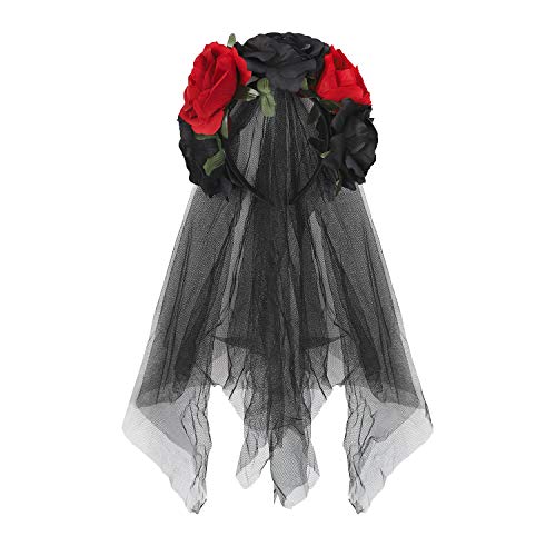 Schwarz Halloween Schleier Rose Floral Crown Schleier Haarschmuck Stirnband Länge Haarreif Kopfschmuck Party Dekoration Gothic Hexen Kostüm Accessoires für Karneval Fasching Cosplay Schwarz Halloween Schleier Rose Floral Crown Schleier Haarschmuck Stirnband Länge Haarreif Kopfschmuck Party Dekoration Gothic Hexen Kostüm Accessoires für Karneval Fasching Cosplay von FakeFace