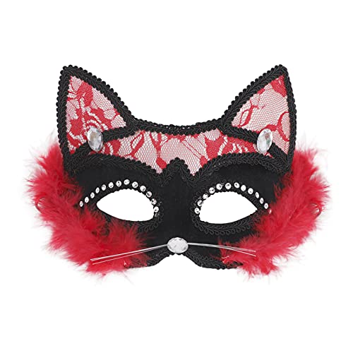 Spitze Katze Halbgesichts Maske Katzemasken Augenmaske Damen Sexy Katze Kätzchen Catwoman Masken für Halloween Cosplay Karneval Maskerade Ball Make-Up von FakeFace