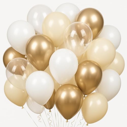 Fakindiy 68 Stück Luftballons hochzeitsdeko 30cm Weiß, Sand, Champagner Gold & Transparent Ballons Set mit 2x10m Bänder – Partydeko Geburtstag, luftballons geburtstag Hochzeit, Helium geeignet Fakindiy 68 Stück Luftballons hochzeitsdeko 30cm Weiß, Sand, Champagner Gold & Transparent Ballons Set mit 2x10m Bänder – Partydeko Geburtstag, luftballons geburtstag Hochzeit, Helium geeignet von Fakindiy