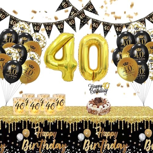 Fakindiy 40 Geburtstag Deko Mann 40 Geburtstag Männer Deko Schwarz Gold Ballons Zahl 40 Folienballons Happy Birthday Girlande Tischdecke Ballon-Kette Geburtstagsparty Deko Set für Männer Fakindiy 40 Geburtstag Deko Mann 40 Geburtstag Männer Deko Schwarz Gold Ballons Zahl 40 Folienballons Happy Birthday Girlande Tischdecke Ballon-Kette Geburtstagsparty Deko Set für Männer von Fakindiy