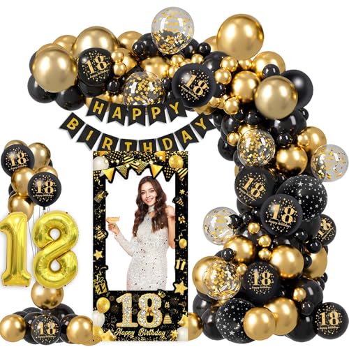 18. Geburtstag Deko Set – Schwarz Gold Ballonbogen mit Happy Birthday Banner, Fotorequisiten & 32" Zahlenballons – Deko 18. Geburtstag Junge & Mädchen, Party Deko Set für 18. Feier Deko 18. Geburtstag Deko Set – Schwarz Gold Ballonbogen mit Happy Birthday Banner, Fotorequisiten & 32" Zahlenballons – Deko 18. Geburtstag Junge & Mädchen, Party Deko Set für 18. Feier Deko von Fakindiy