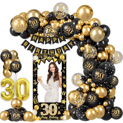 30. Geburtstag Deko Set – Schwarz & Gold Ballonbogen mit Happy Birthday Banner, Fotorequisiten & 32" Zahlenballons – Perfekte Partydeko für 30. Geburtstag Feier, Deko für Männer & Frauen 30. Geburtstag Deko Set – Schwarz & Gold Ballonbogen mit Happy Birthday Banner, Fotorequisiten & 32" Zahlenballons – Perfekte Partydeko für 30. Geburtstag Feier, Deko für Männer & Frauen von Fakindiy