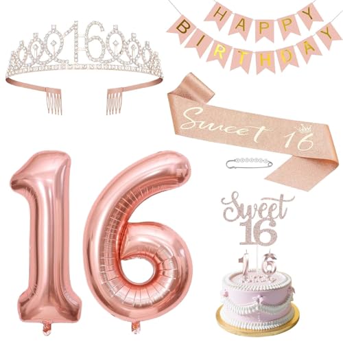 Geburtstagsdekorationen für Mädchen - Einschließlich Schärpe und Krone zum 18. Geburtstag, Tortenaufsatz zum 18. Geburtstag, Roségold Luftballons zum 18. Geburtstag und Geburtstagsbanner, Geschenke Geburtstagsdekorationen für Mädchen - Einschließlich Schärpe und Krone zum 18. Geburtstag, Tortenaufsatz zum 18. Geburtstag, Roségold Luftballons zum 18. Geburtstag und Geburtstagsbanner, Geschenke von Fakindiy