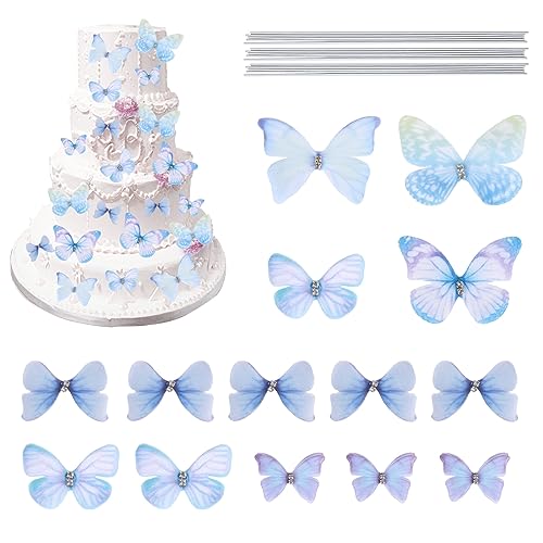 24 Stücke Schmetterling Kuchen Dekorationen 3D Schmetterling Kuchen Topper Mit Bohrer Schmetterling Cupcake Topper für Mädchen Geburtstag Hochzeit Party Kuchen Schmetterling Wandaufkleber Decor (Blau) von Falafoty