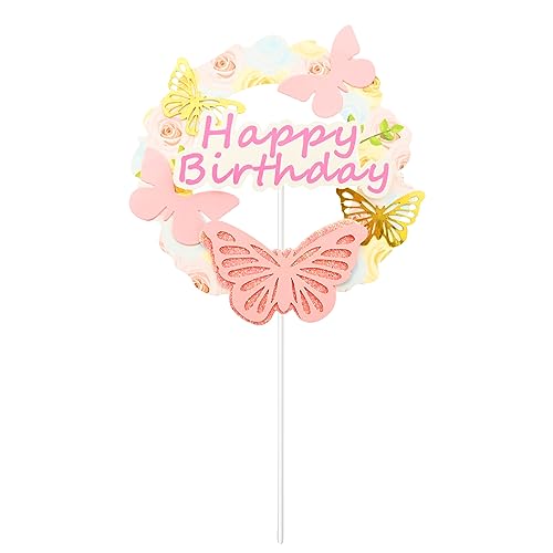 Alles Gute zum Geburtstag Schmetterling Cupcake Toppers, Kuchen Glitter Cupcake Topper, Geburtstagstorte Dekorationen für Mädchen Jungen Supplies, Alles Gute zum Geburtstag Zeichen für Kuchen (rosa) von Falafoty