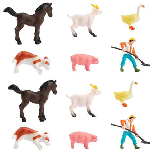 Falafoty 12 stücke Mini Bauernhof Tierfiguren Spielzeug Modelle für Nutztiere Mini Bauernhof Tierfiguren Set Mini Tierfiguren mit Portable Koffer für Kinder Zum Lernen, Party, Kuchen von Falafoty