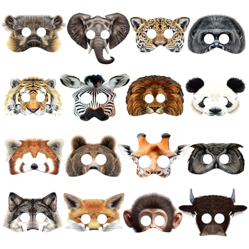 Falafoty 16 x Tier-Party-Masken, Wildtier-Papiermaske, realistische Tier-Papier-Gesichtsmasken, Kinder, Cosplay-Augenmaske, Tierkostüme, Verkleidungszubehör, Maskerade, Geburtstag, Dschungel Falafoty 16 x Tier-Party-Masken, Wildtier-Papiermaske, realistische Tier-Papier-Gesichtsmasken, Kinder, Cosplay-Augenmaske, Tierkostüme, Verkleidungszubehör, Maskerade, Geburtstag, Dschungel von Falafoty
