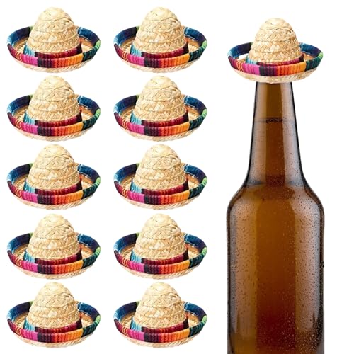 Falafoty Mini Mexican Sombrero Hüte, 10PCS Cinco de Mayo Fiesta Strohhut Party Kostüm für Kinder Erwachsene, Lustiger Party Hut Foto Requisiten für Fiesta Karneval Sommer Mexican Thema Partyzubehör von Falafoty