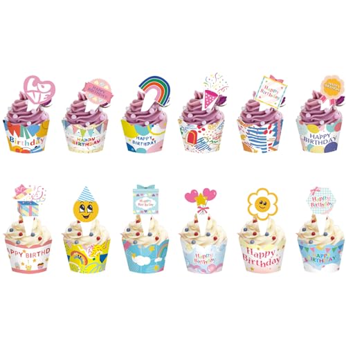 Tortendeko 12 Stück Cupcake Toppers Dekoration Cupcake Wrappers Set für Geburtstag Thema Party Geburtstag Party Kuchen Dekoration Zubehör von Falafoty