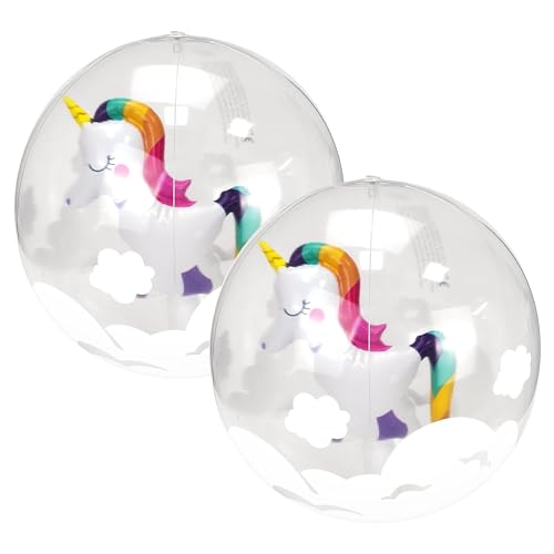Falafoty Wasserball Aufblasbar, 2PCS Einhorn Aufblasbarer Strandball, Transparenter Wasserball für Sommeraktivitäten im Freien, Wasserbälle Beach Spielzeug für Kinder Erwachsene Schwimmbad Party von Falafoty