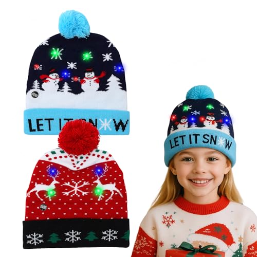 Falafoty Weihnachtsmütze mit LED-Beleuchtung, Strickmütze, Unisex, Winter-Schneemütze, Neujahr, Rentier, Schneemänner, Party, Kopfhut für Kinder und Erwachsene, Weihnachten, Party, Winterfeier, 2 Falafoty Weihnachtsmütze mit LED-Beleuchtung, Strickmütze, Unisex, Winter-Schneemütze, Neujahr, Rentier, Schneemänner, Party, Kopfhut für Kinder und Erwachsene, Weihnachten, Party, Winterfeier, 2 von Falafoty
