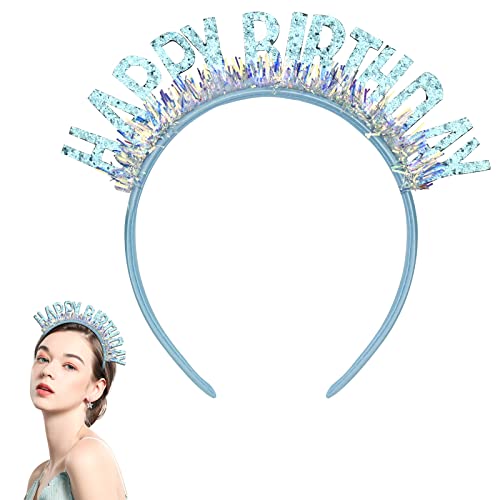 Geburtstagskronen für Mädchen, Geburtstagsfeier Kronen-Stirnband für Kinder und Erwachsene, Laser-Pailletten-Alphabet-Kopfschmuck für Frauen, Happy Birthday Zubehör, Geburtstag Stirnband (blau) von Falafoty